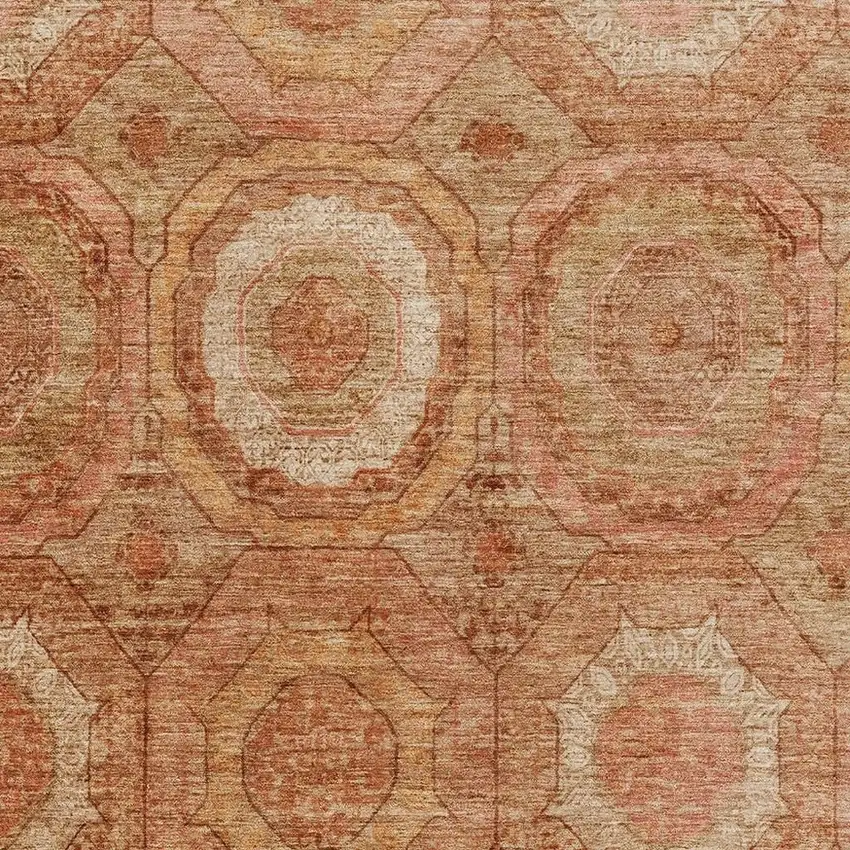 Terra Cotta And Copper Geometric Washable Area Rug With UV Protection Photo 3