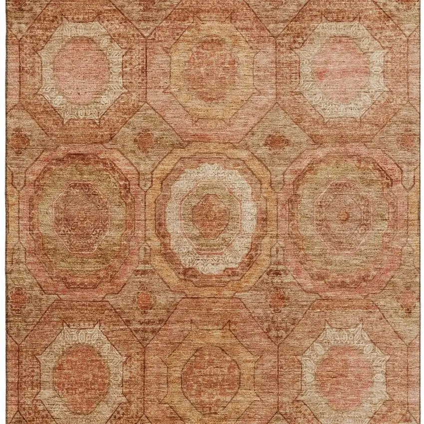 Terra Cotta And Copper Geometric Washable Area Rug With UV Protection Photo 4