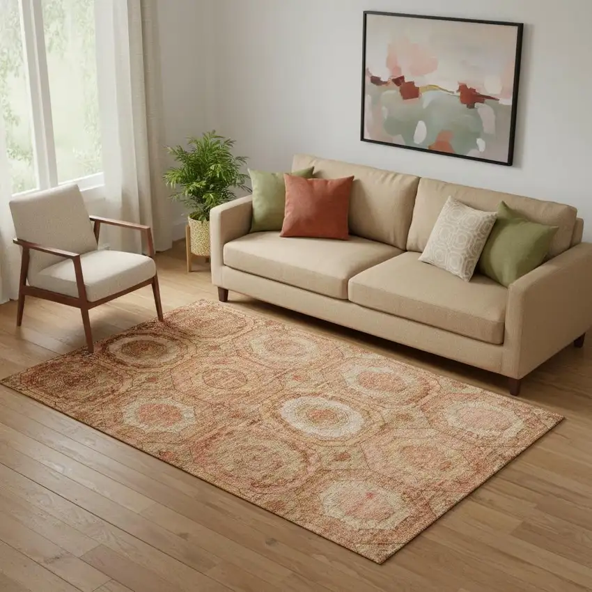 Terra Cotta And Copper Geometric Washable Area Rug With UV Protection Photo 2