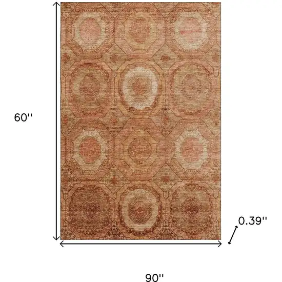 Terra Cotta And Copper Geometric Washable Area Rug With UV Protection Photo 9