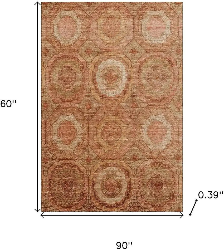 Terra Cotta And Copper Geometric Washable Area Rug With UV Protection Photo 9