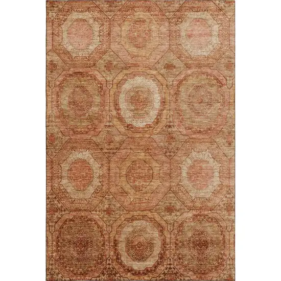 Terra Cotta And Copper Geometric Washable Area Rug With UV Protection Photo 1