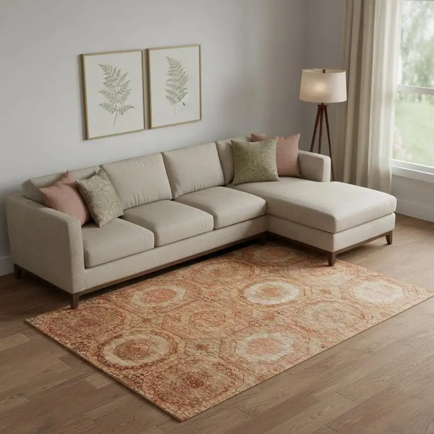 Terra Cotta And Copper Geometric Washable Area Rug With UV Protection Photo 2