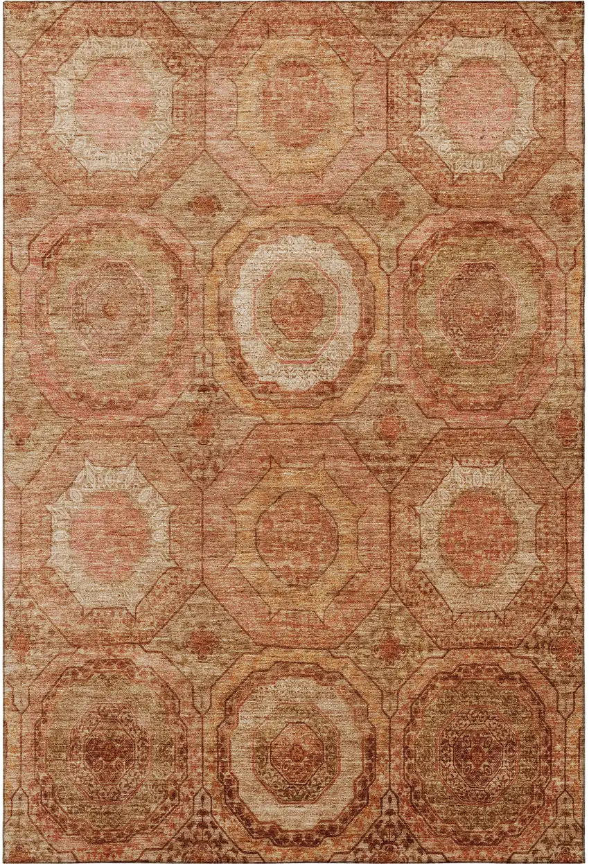 Terra Cotta And Copper Geometric Washable Area Rug With UV Protection Photo 4