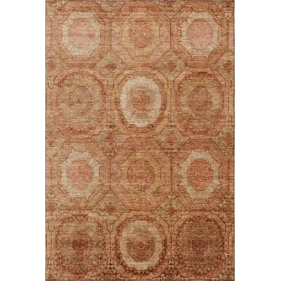Terra Cotta And Copper Geometric Washable Area Rug With UV Protection Photo 4