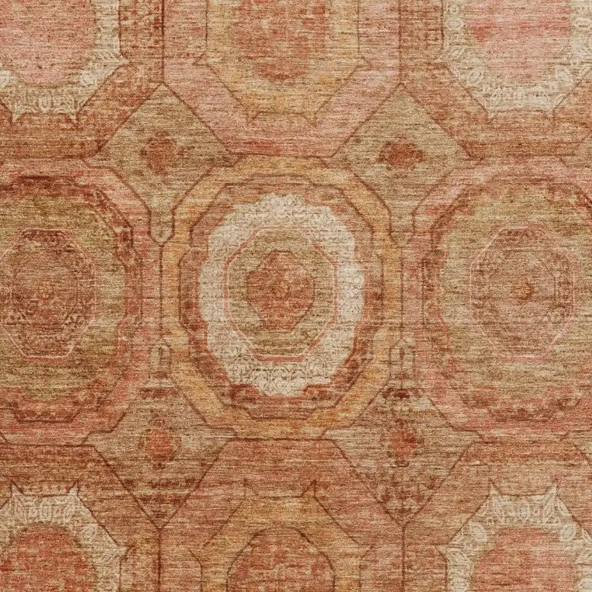 Terra Cotta And Copper Geometric Washable Area Rug With UV Protection Photo 3