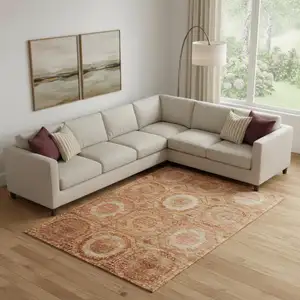 Photo of Terra Cotta And Copper Geometric Washable Area Rug With UV Protection