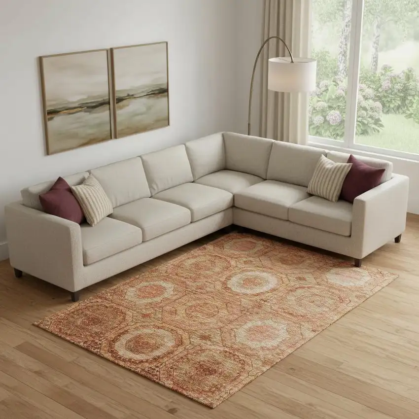 Terra Cotta And Copper Geometric Washable Area Rug With UV Protection Photo 2