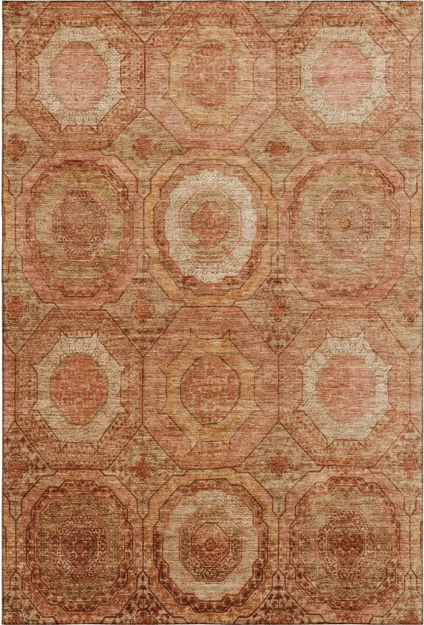 Terra Cotta And Copper Geometric Washable Area Rug With UV Protection Photo 1
