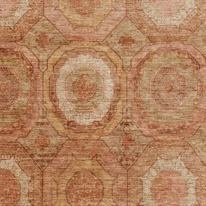 Terra Cotta And Copper Geometric Washable Area Rug With UV Protection Photo 3