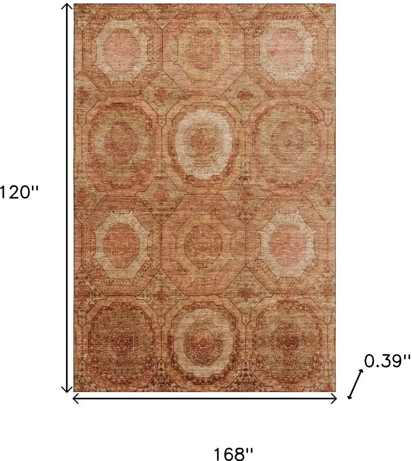Terra Cotta And Copper Geometric Washable Area Rug With UV Protection Photo 9