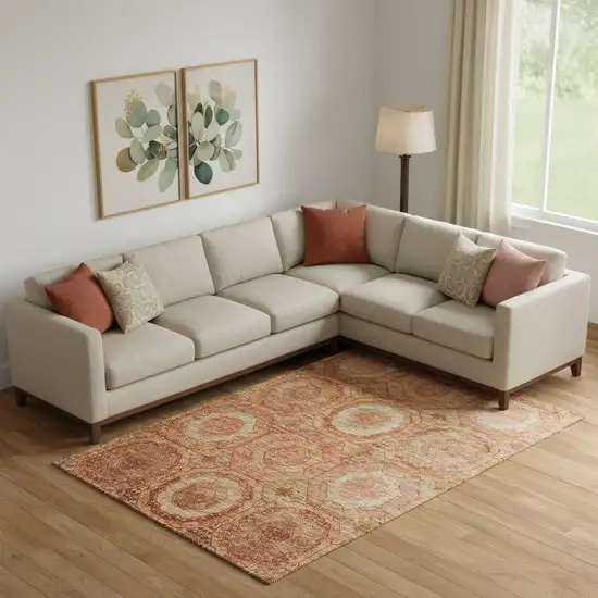 Terra Cotta And Copper Geometric Washable Area Rug With UV Protection Photo 2