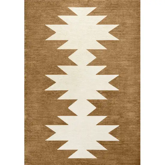 Terra Cotta And Cream Geometric Washable Area Rug Photo 1