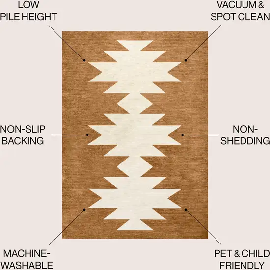Terra Cotta And Cream Geometric Washable Area Rug Photo 8