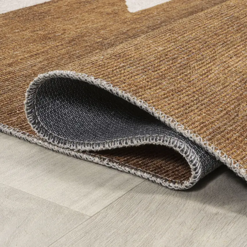 Terra Cotta And Cream Geometric Washable Area Rug Photo 9