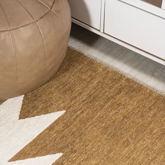 Terra Cotta And Cream Geometric Washable Area Rug Photo 4