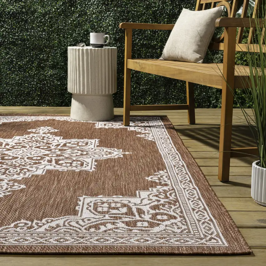 Terra Cotta And Cream Medallion Indoor Outdoor Area Rug Photo 7