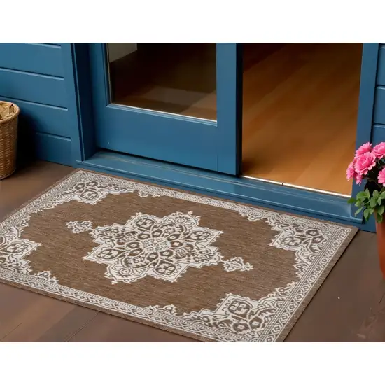 Terra Cotta And Cream Medallion Indoor Outdoor Area Rug Photo 1