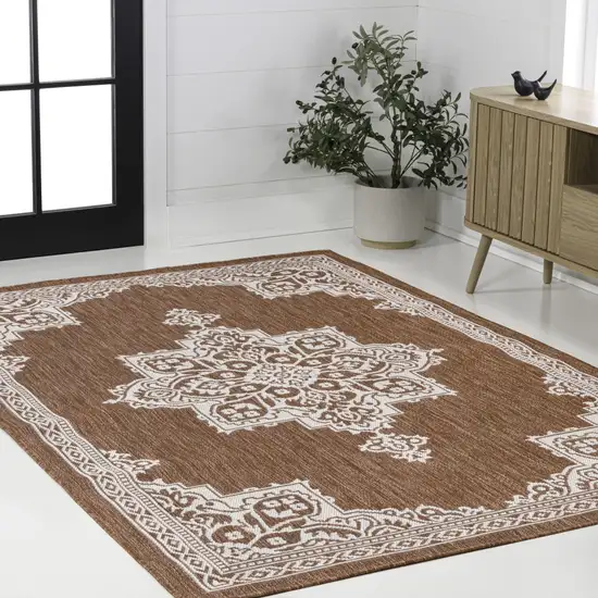 Terra Cotta And Cream Medallion Indoor Outdoor Area Rug Photo 6