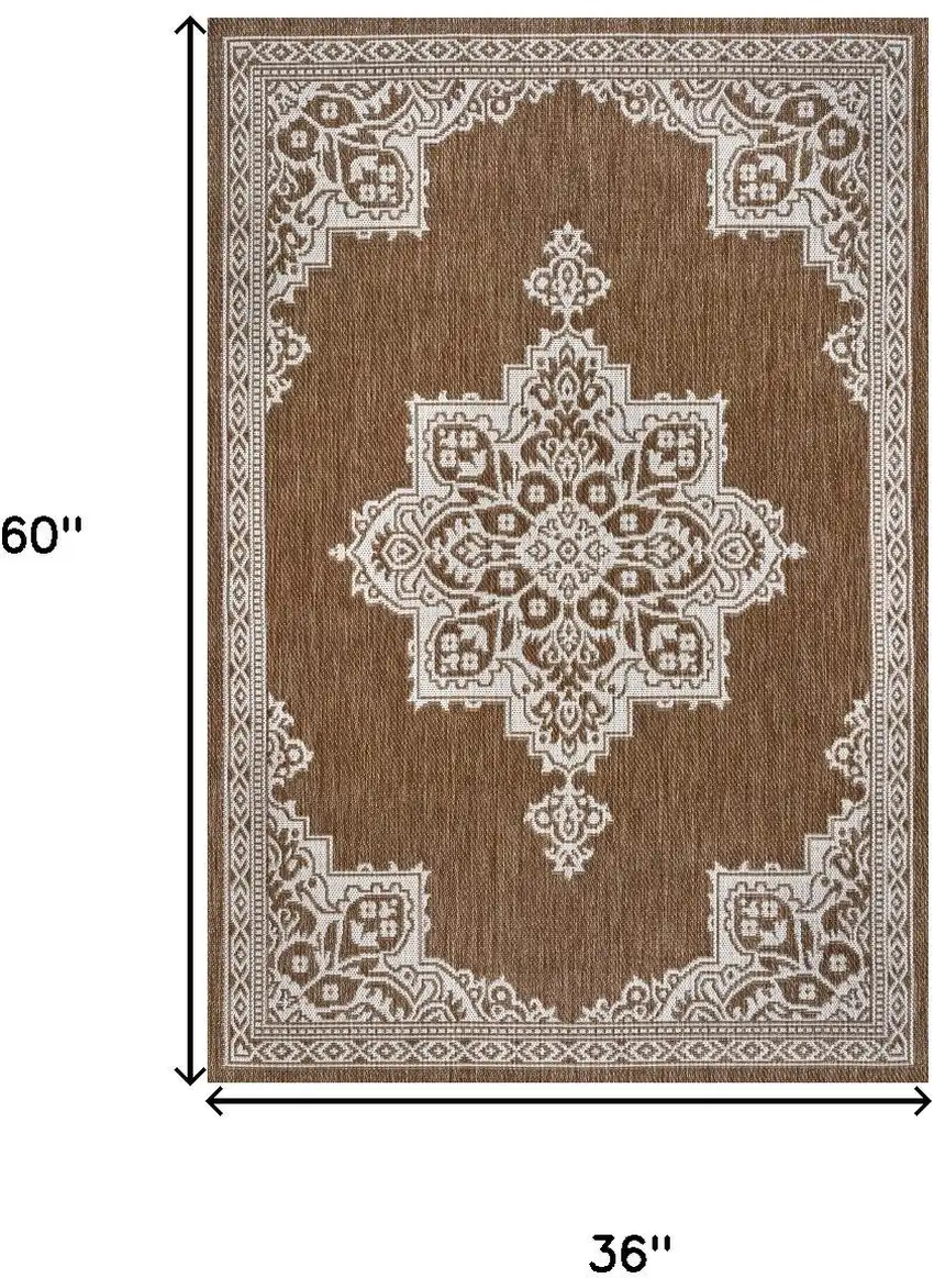 Terra Cotta And Cream Medallion Indoor Outdoor Area Rug Photo 4