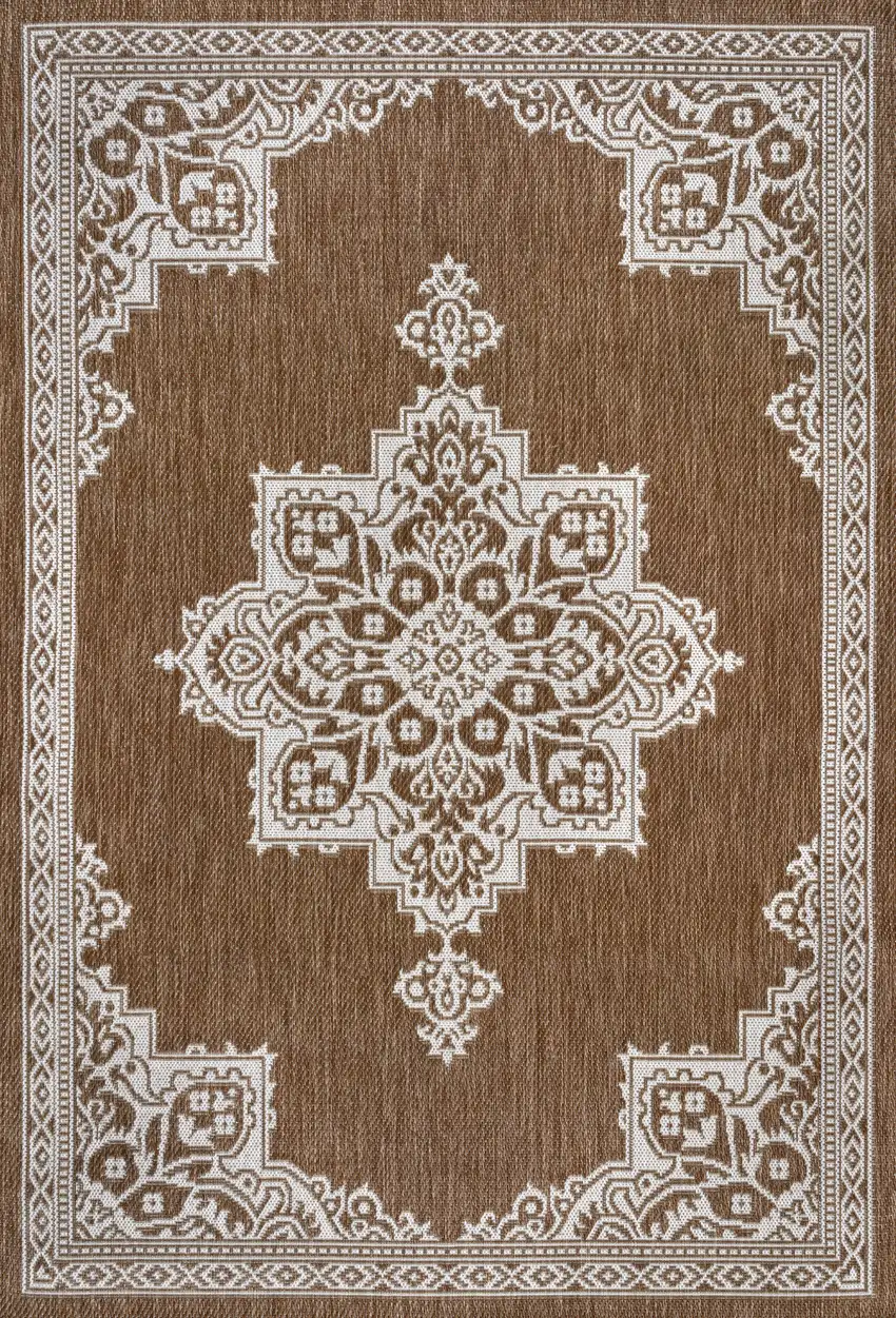 Terra Cotta And Cream Medallion Indoor Outdoor Area Rug Photo 3