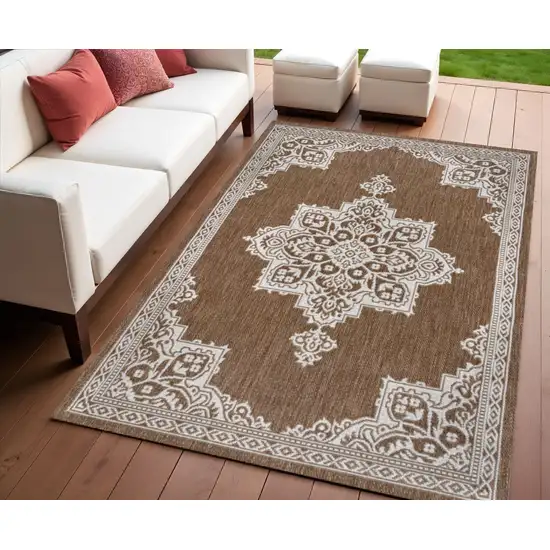 Terra Cotta And Cream Medallion Indoor Outdoor Area Rug Photo 1