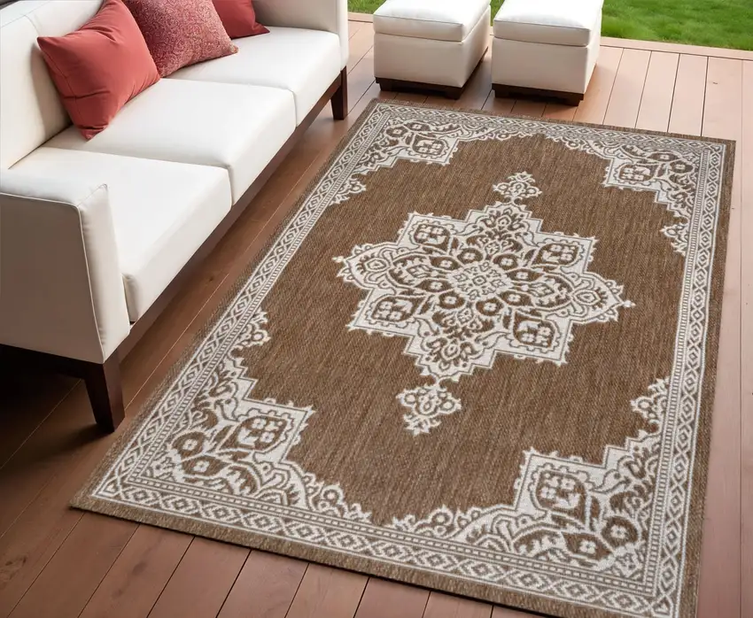 Terra Cotta And Cream Medallion Indoor Outdoor Area Rug Photo 1