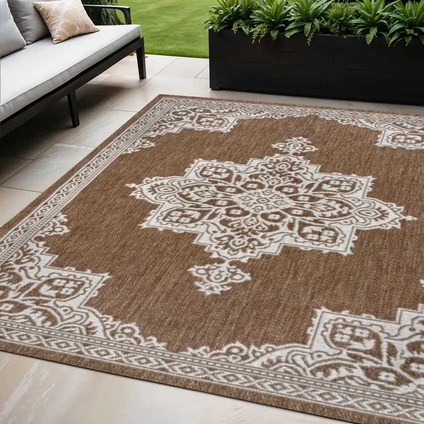 Terra Cotta And Cream Medallion Indoor Outdoor Area Rug Photo 1