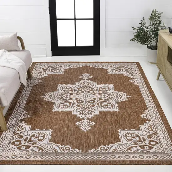 Terra Cotta And Cream Medallion Indoor Outdoor Area Rug Photo 5