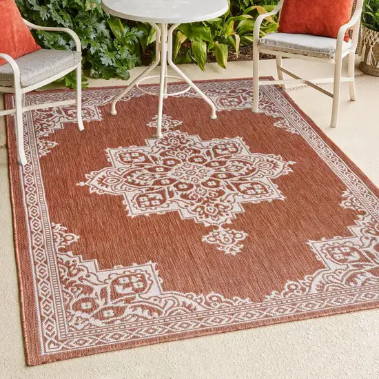 Terra Cotta And Cream Medallion Indoor Outdoor Area Rug Photo 9