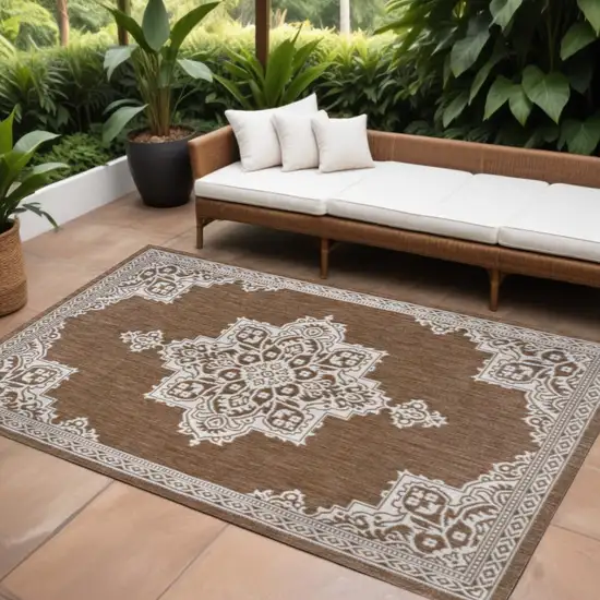 Terra Cotta And Cream Medallion Indoor Outdoor Area Rug Photo 1