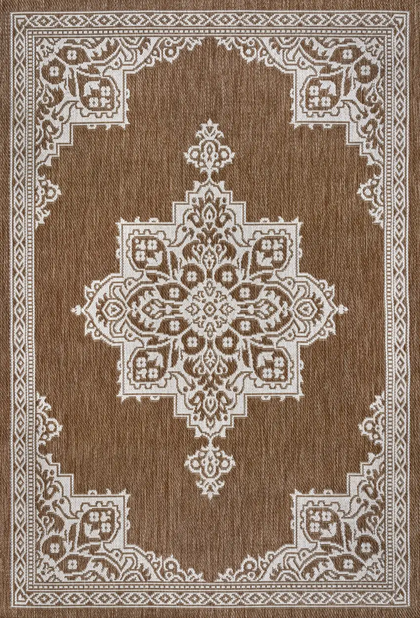 Terra Cotta And Cream Medallion Indoor Outdoor Area Rug Photo 1