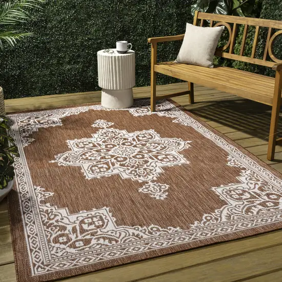 Terra Cotta And Cream Medallion Indoor Outdoor Area Rug Photo 8