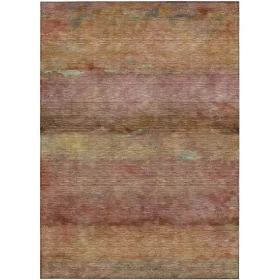 Terra Cotta And Gold Abstract Washable Indoor Outdoor Area Rug Photo 4
