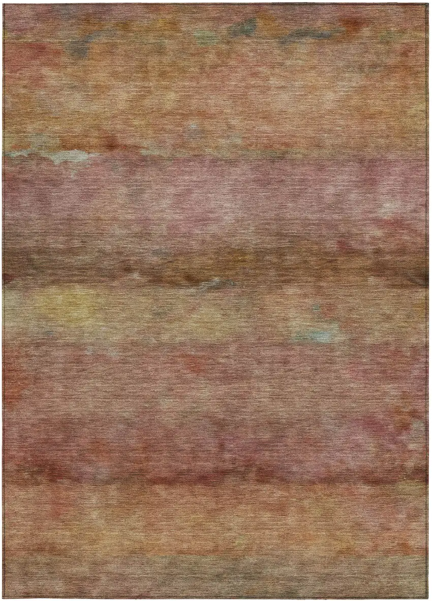 Terra Cotta And Gold Abstract Washable Indoor Outdoor Area Rug Photo 4