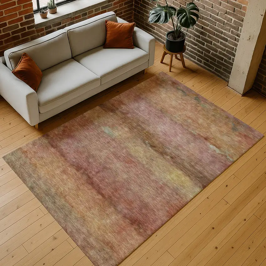 Terra Cotta And Gold Abstract Washable Indoor Outdoor Area Rug Photo 9
