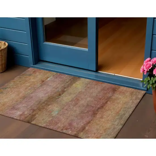 Terra Cotta And Gold Abstract Washable Indoor Outdoor Area Rug Photo 1