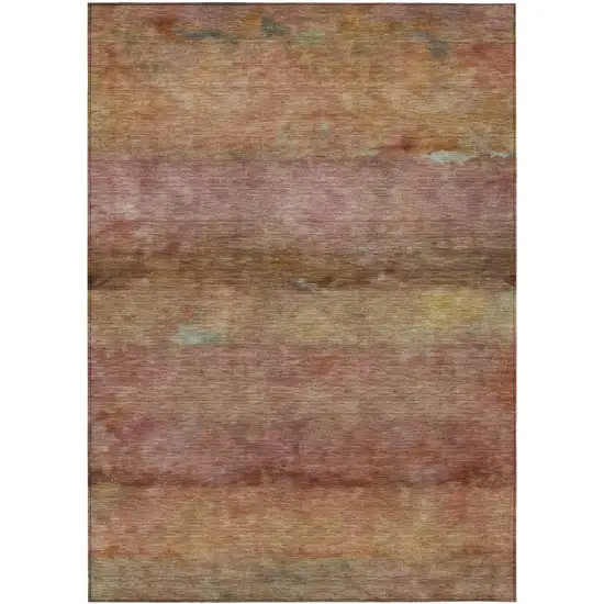 Terra Cotta And Gold Abstract Washable Indoor Outdoor Area Rug Photo 2