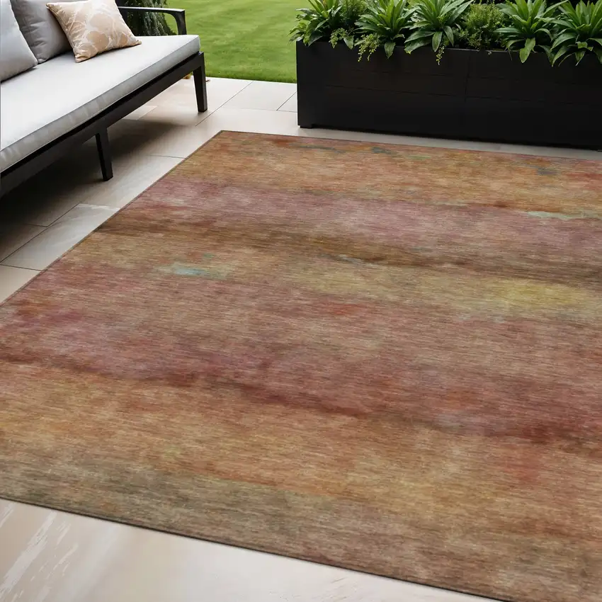 Terra Cotta And Gold Abstract Washable Indoor Outdoor Area Rug Photo 1