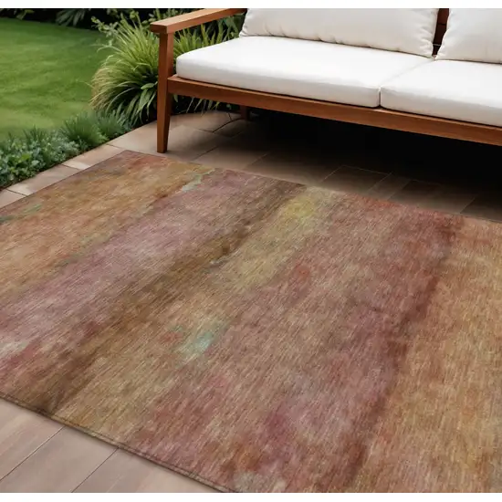 Terra Cotta And Gold Abstract Washable Indoor Outdoor Area Rug Photo 1