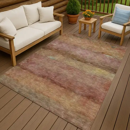Terra Cotta And Gold Abstract Washable Indoor Outdoor Area Rug Photo 9