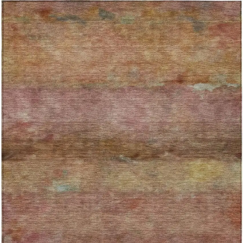 Terra Cotta And Gold Abstract Washable Indoor Outdoor Area Rug Photo 4