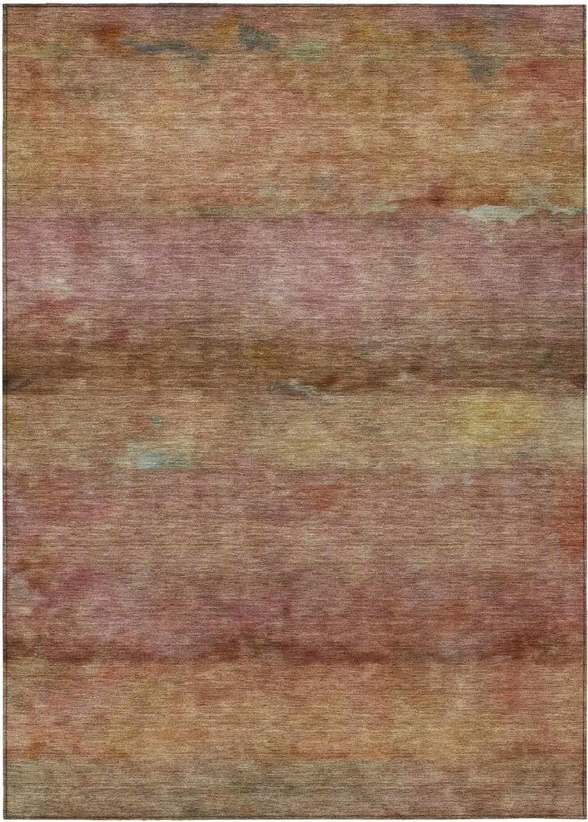 Terra Cotta And Gold Abstract Washable Indoor Outdoor Area Rug Photo 2