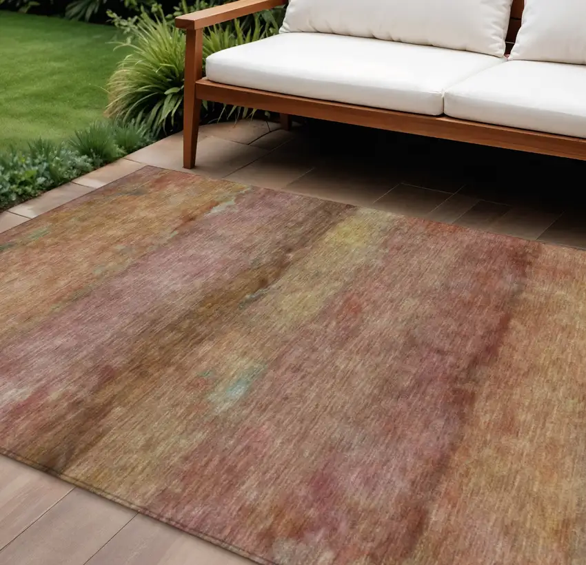 Terra Cotta And Gold Abstract Washable Indoor Outdoor Area Rug Photo 1