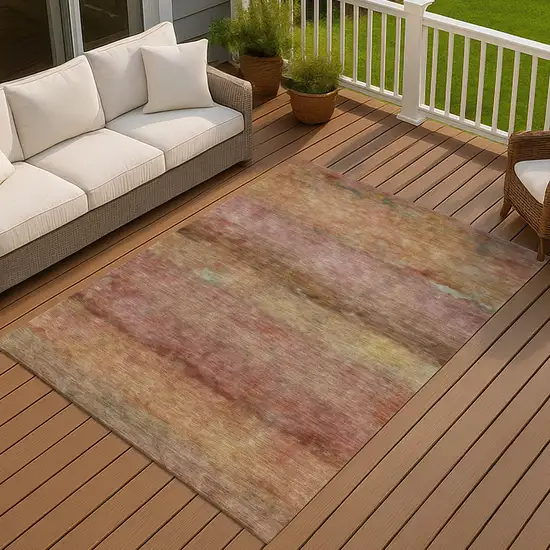 Terra Cotta And Gold Abstract Washable Indoor Outdoor Area Rug Photo 7