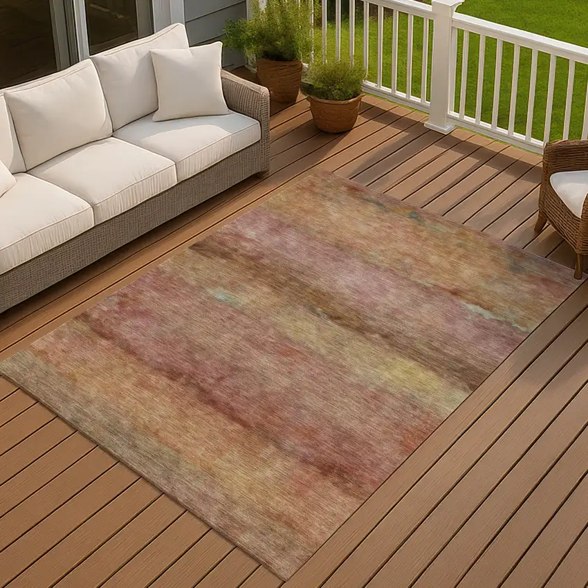 Terra Cotta And Gold Abstract Washable Indoor Outdoor Area Rug Photo 7