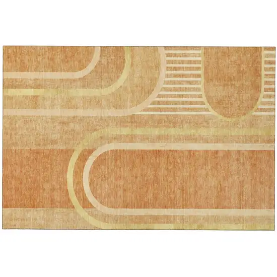 Terra Cotta And Gold Geometric Washable Area Rug With UV Protection Photo 2