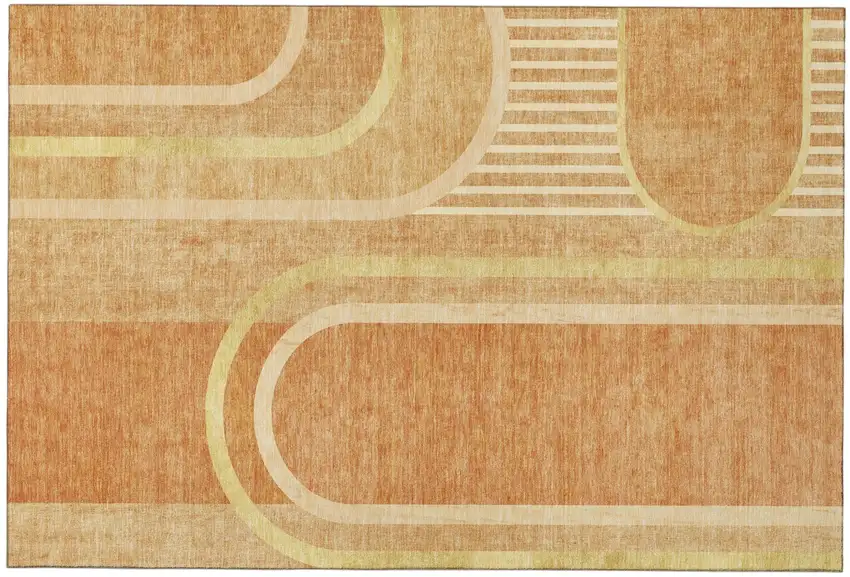 Terra Cotta And Gold Geometric Washable Area Rug With UV Protection Photo 2