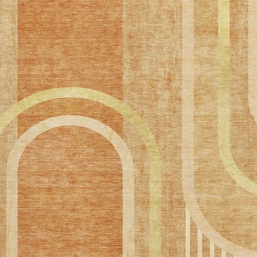 Terra Cotta And Gold Geometric Washable Area Rug With UV Protection Photo 6