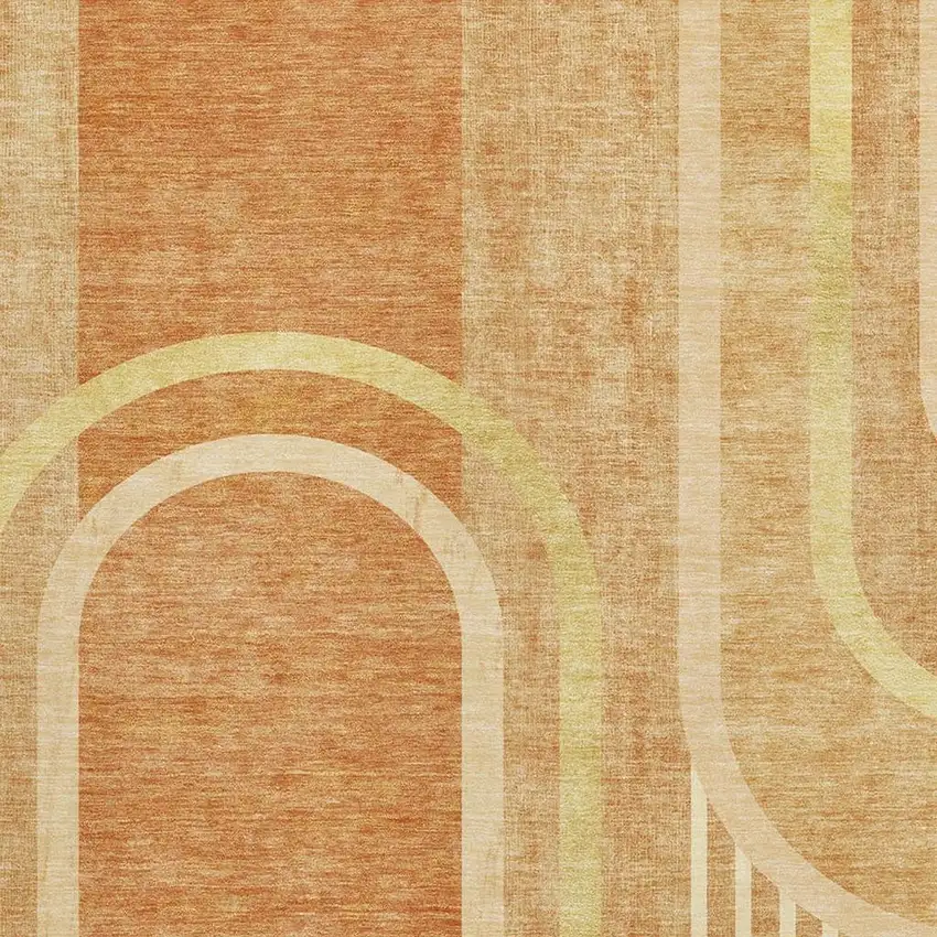 Terra Cotta And Gold Geometric Washable Area Rug With UV Protection Photo 3